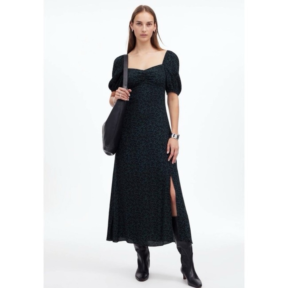 Madewell Black and Green Floral Maxi Dress